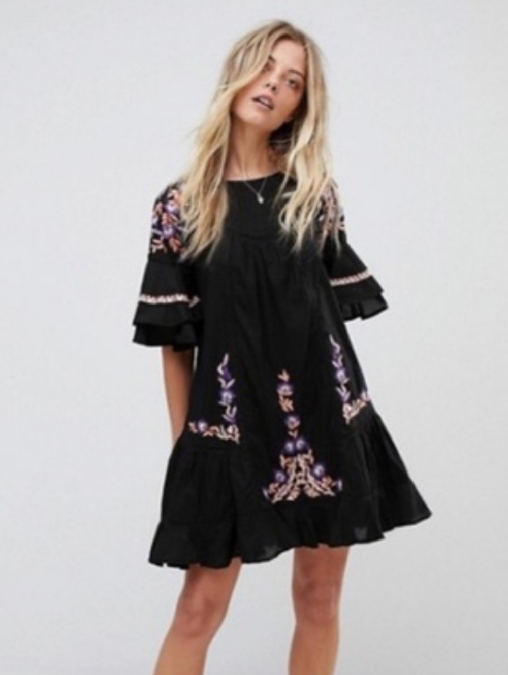 Free People Black Pavlo Babydoll Ruffle Swing Mini - Picture 2 of 5